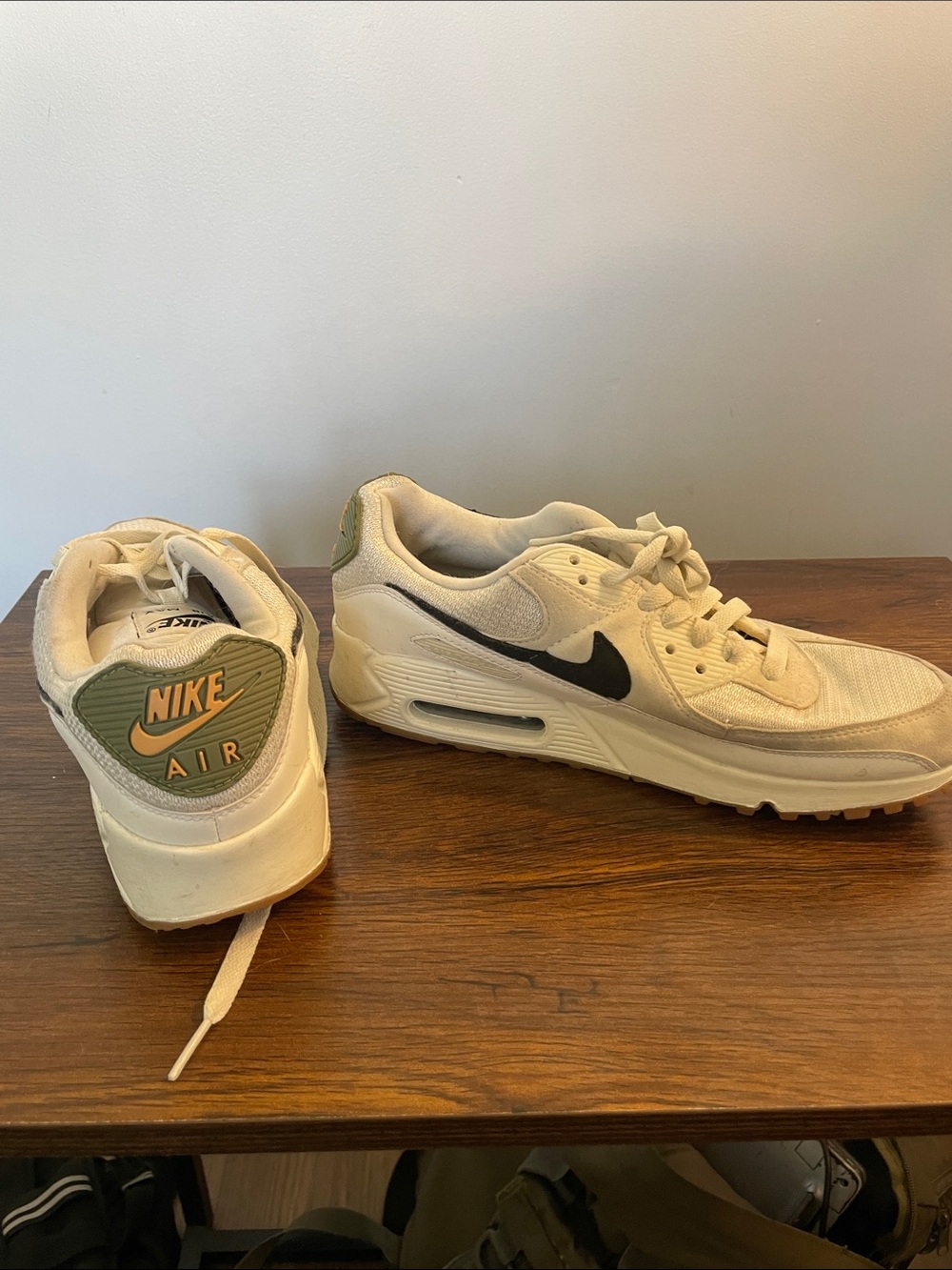 Nike Kids Cream Sneakers with Black Swoosh and Olive Heel